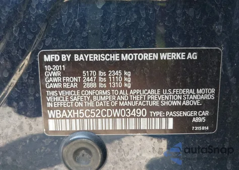 2012 BMW 528I xDrive z USA, uszkodzony, nr VIN WBAXH5C52CDW03490